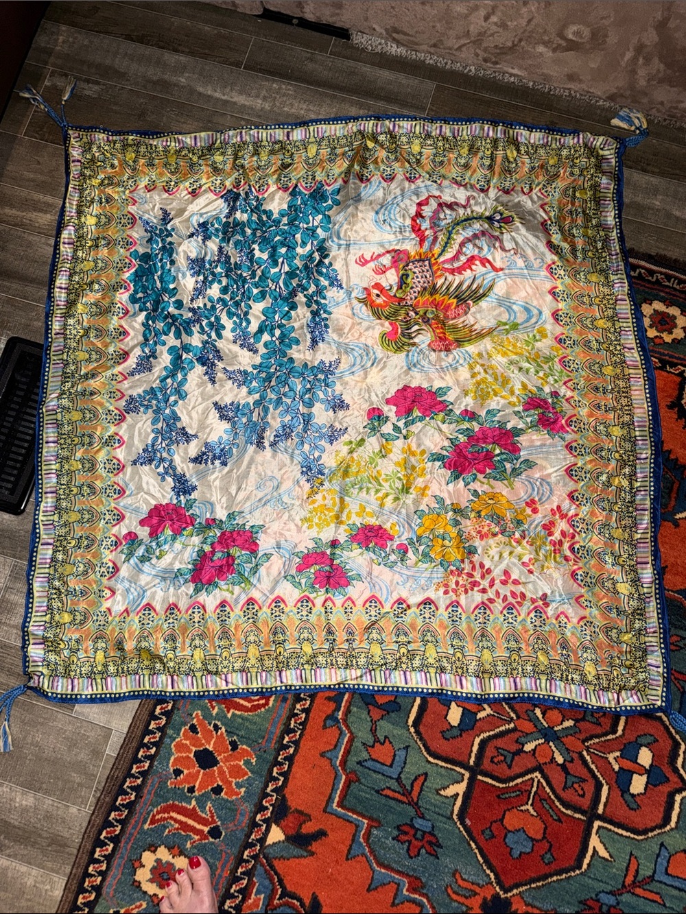 Johnny Was "Dreamer" Luxury Silk Square Scarf - Vibrant Phoenix & Wisteria
